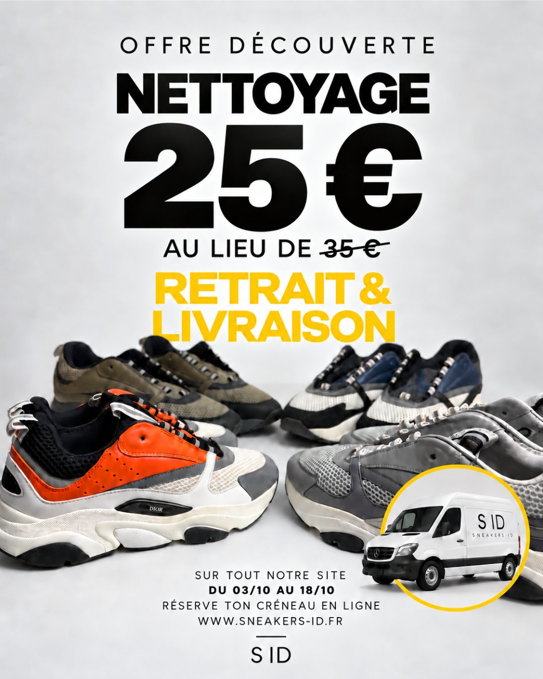 Offre découverte : nettoyage 25€ au lieu de 35€, retrait et livraison, du 03/10 au 18/10